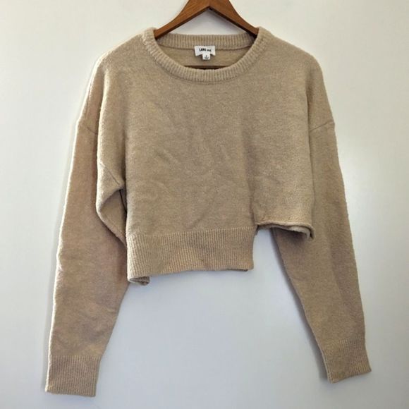Lane 201 Sweaters - Lane 201 Cropped Tan Boxy Cut Out Sweater Size Small